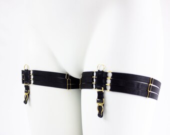 3 Strap Leg Garters: Black