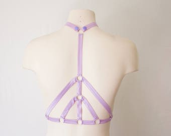 Lavender Lingerie: Purple Bralette, Purple Body Harness, Festival Crop Top, Pastel Goth, Pastel Punk, Dancewear, EDM Fashion, Rave Outfit