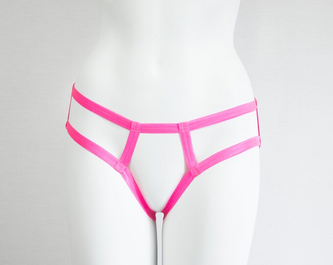 DDLG Panties: Pink Briefs, Open Crotch, Festival Shorts, Exotic Dancewear, Glow Clothing, Sissy Panties, Strappy Underwear, Neon Lingerie
