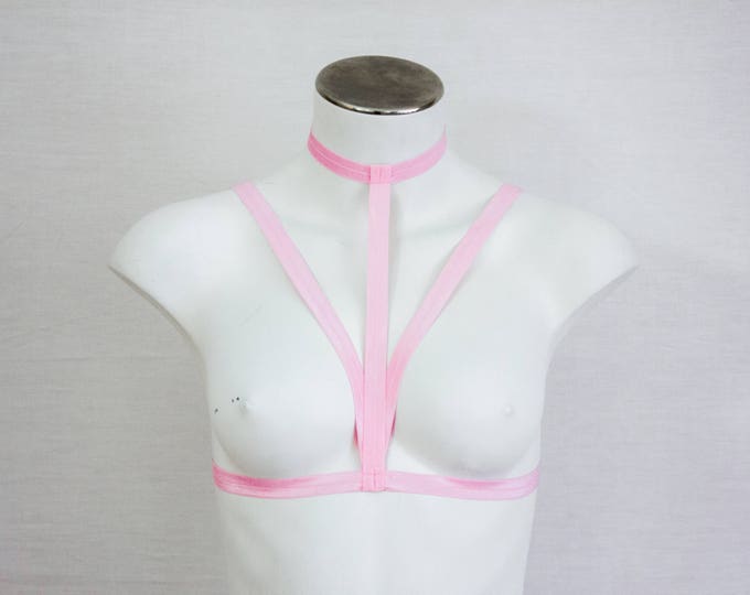 Cage Bra Harness Lingerie: Pink Lingerie, Pastel Goth, Exotic Dancewear, Strappy Lingerie, DDLG , Plus Size Harness, Pastel Womens Fashion