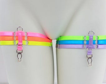 3 Strap Rainbow Leg Garters: Neon Rainbow