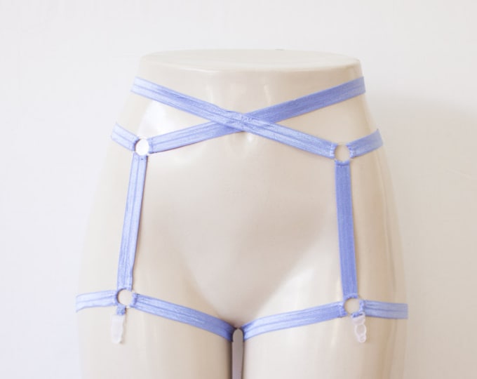 Blue Body Harness: Blue Garter Belt, Cage Garter, Wisteria Blue, Periwinkle Blue Outfit, Whimsical Lingerie, Exotic Dancewear, Sexy Lingerie