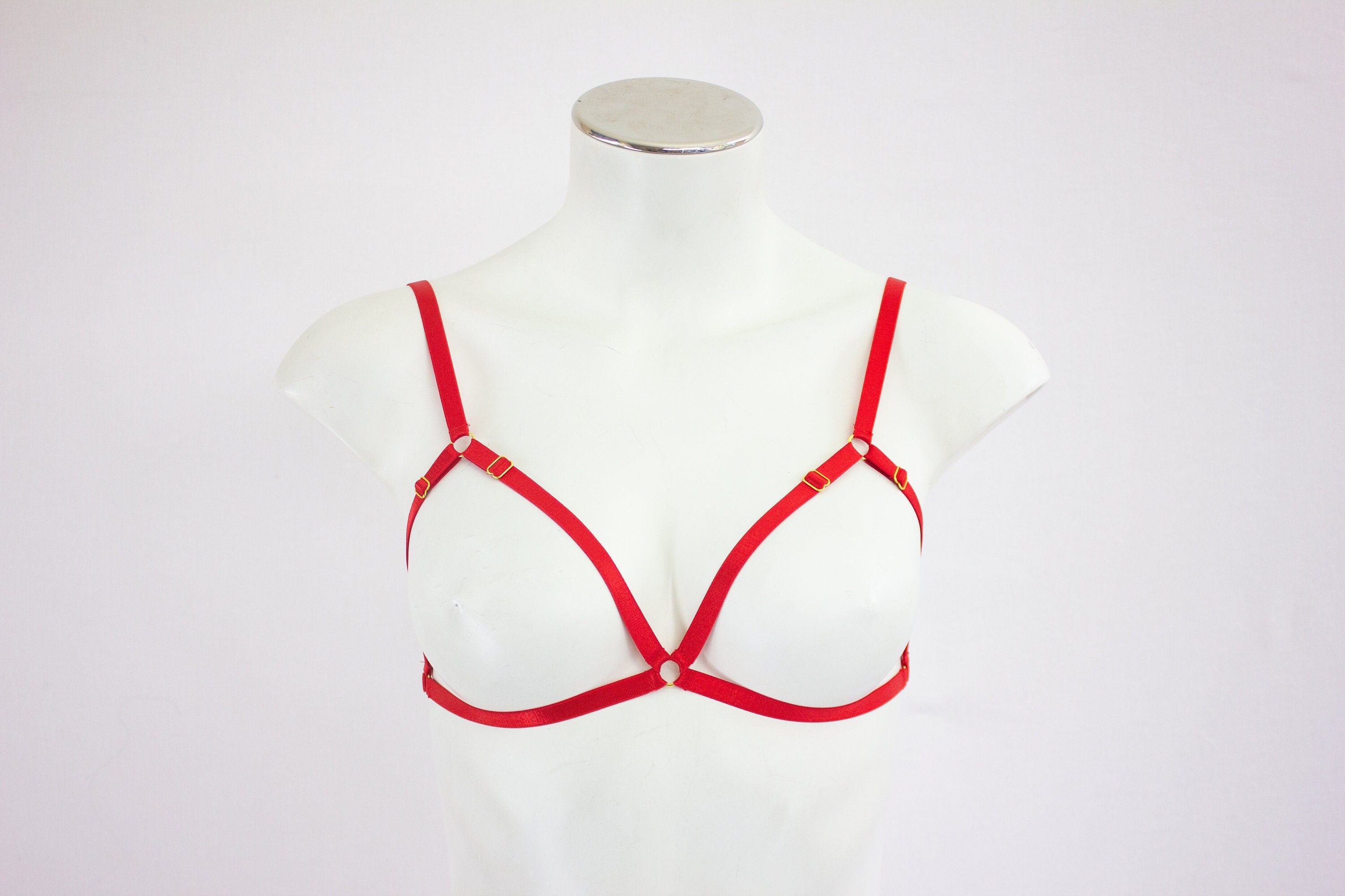Red Body Harness Lingerie Bralette Triangle Cage Bra Harness Top Sexy Red Lingerie Boudoir 