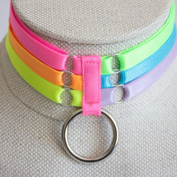 Rainbow Necklace Choker: Pride Outfit, Neon Clothing, Festival Accessories, Pride Flag, LGBTQ, Rave Fashion, Bra Strap Choker, Collar Choker