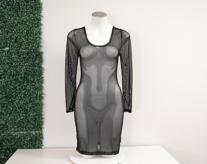 Black Long Sleeve Mesh Rave Festival Body Con Dress: Exotic Pole Dance Floor Outfit Costume, Music Club Wear Fashion
