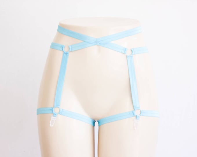 Pastel Blue Garter Belt: Blue Lingerie, Blue Garter, Strappy Outfit, Pole Dancewear, Fitness Clothing, Festival Wear, Exotic Fashion, Sky