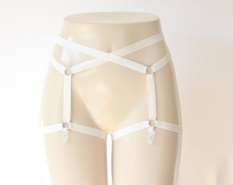 White Wedding Garter Belt: Body Cage Garters, White Suspender Belt, White Lingerie, White Garters, Wedding Lingerie, White Suspender Belt
