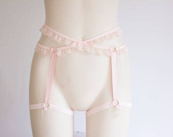 Pink Garter Belt: DDLG, Pastel Goth, Lace Lingerie, Pink Lingerie, Adult Roleplay, Ruffle Garter, Pastel Pink Clothing, Costume Lingerie