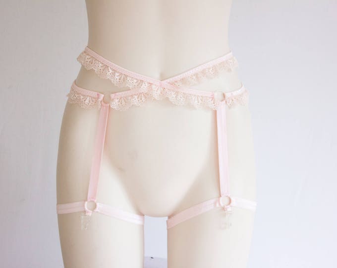 Pink Garter Belt: DDLG, Pastel Goth, Lace Lingerie, Pink Lingerie, Adult Roleplay, Ruffle Garter, Pastel Pink Clothing, Costume Lingerie