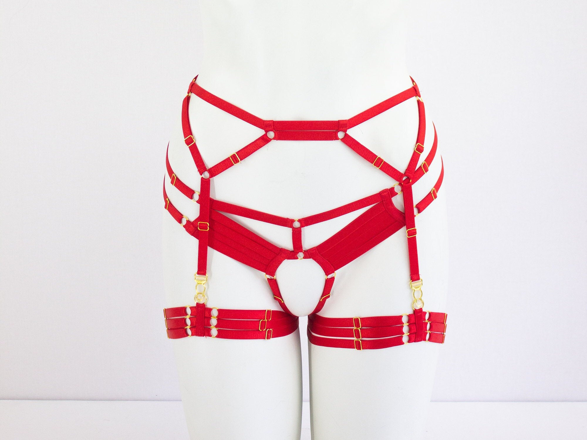 Red Body Harness Lingerie Set: Red Garter Belt, Red Lingerie Set, Costume  Harness, Harness Panties, Adjustable Harness, Exotic Dancewear