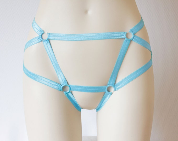 Body Harness Lingerie: Exotic Dancewear, Festival Outfit, Bondage Lingerie, Strappy Lingerie, Blue Lingerie, Crotchless Panties, Plus Size