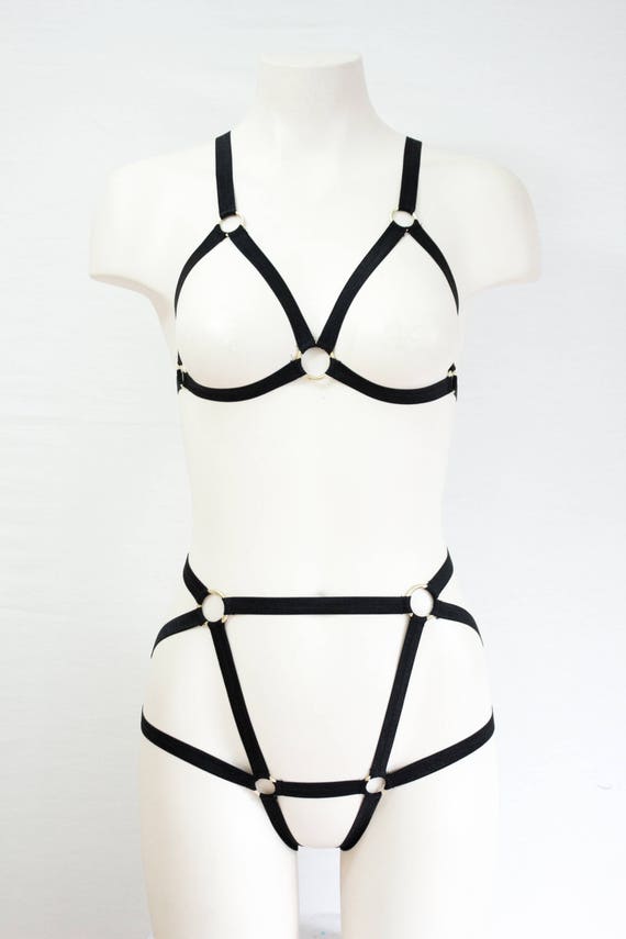 Body Harness: Black Cage Bra, Harness Lingerie, Exotic Dancewear