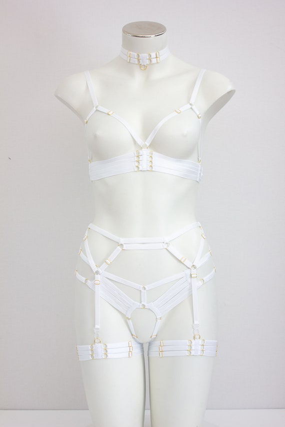 Wedding Lingerie Set: White Body Harness, Exotic Dancewear