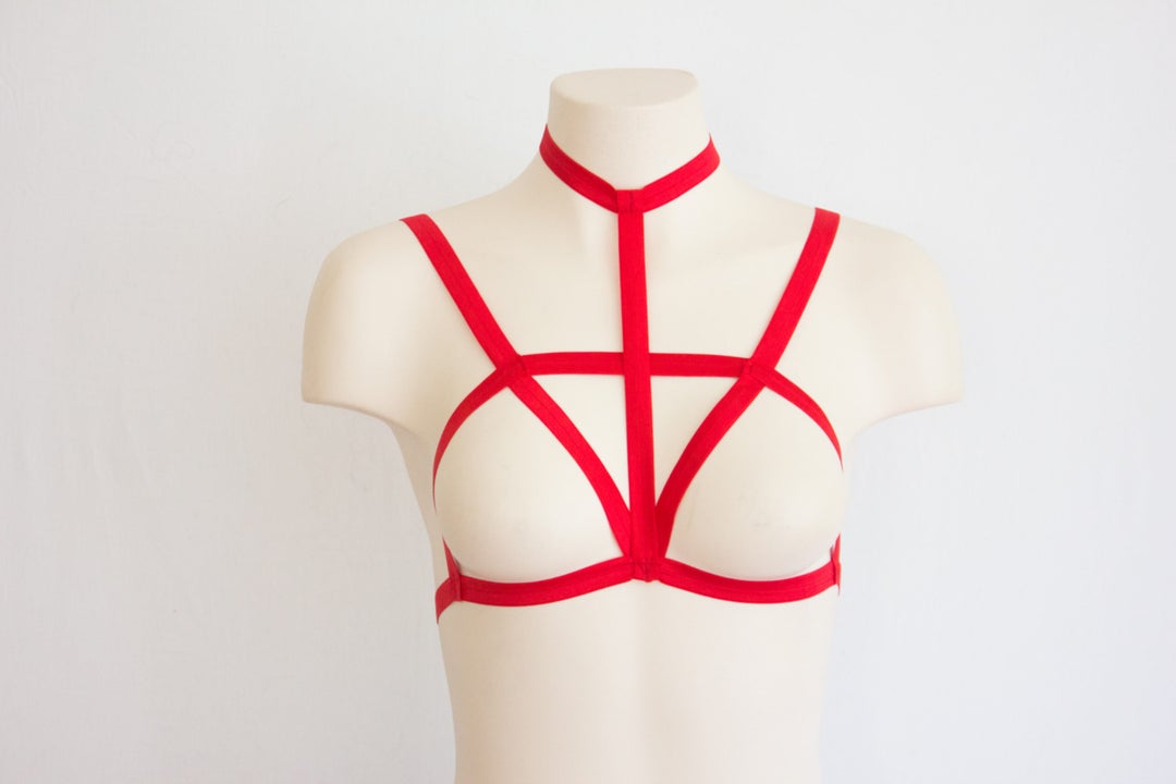 Body Harness Cage Bra Harness Lingerie Festival Top Exotic Dancewear Red Lingerie Strappy 