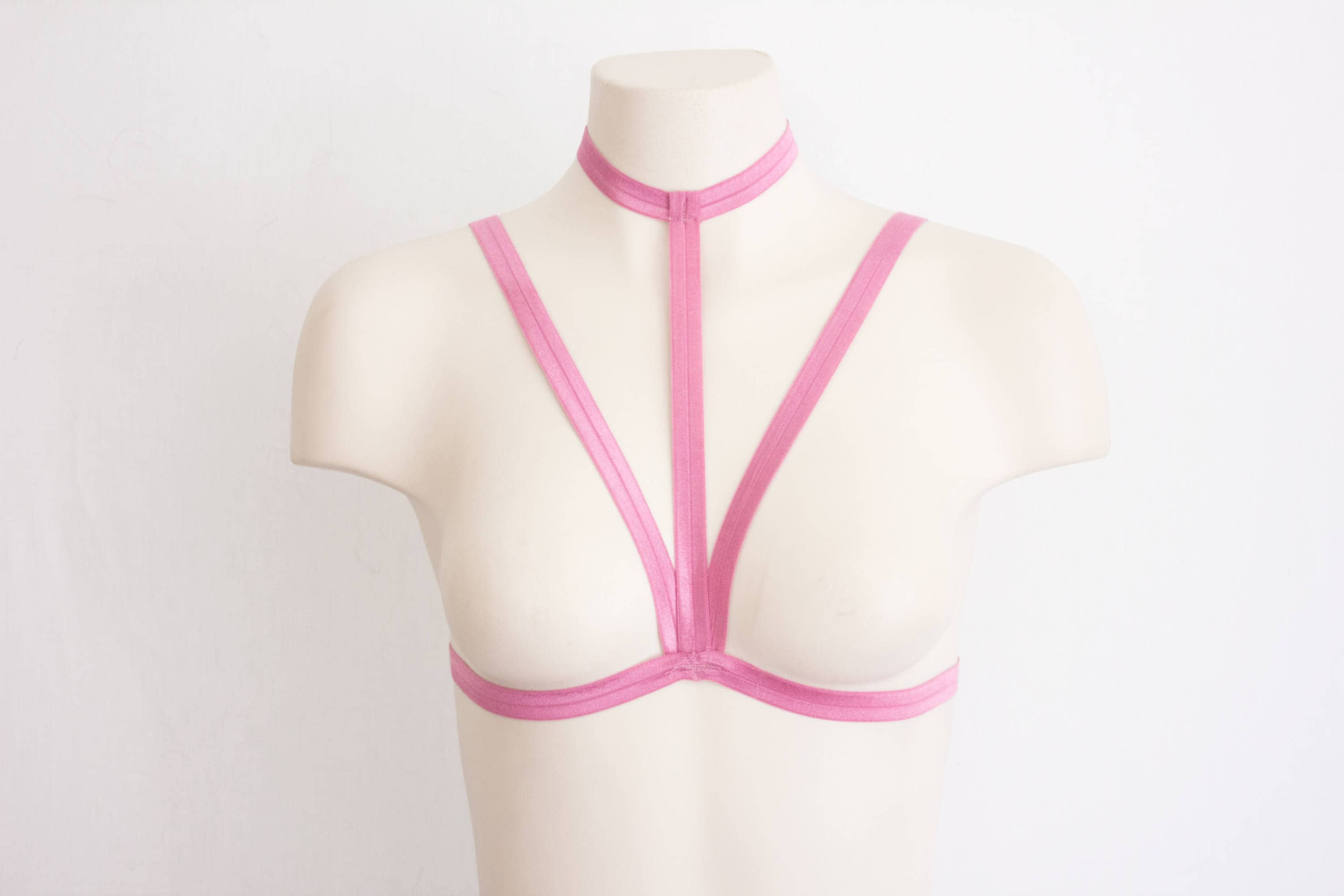 Pink Cage Bralette: Rose Lingerie, Body Harness Lingerie, Pastel