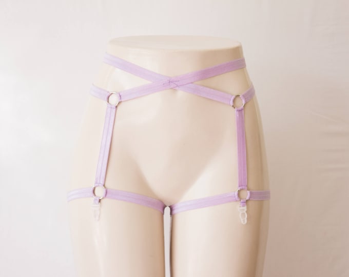 Purple Garter Belt: Pastel Punk, Purple Lingerie, Festival Costume, Burlesque Garter, Exotic Dancewear, Pin Up Fashion, Lavender Harness