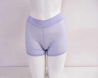 High Waist Sheer Mesh Pastel Purple Booty Shorts: Festival Rave Fashion, Stripper Outfit, Short Shorts, Cheeky Shorts