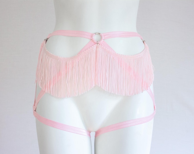 Strappy Stretch Tassel Body Harness Lingerie Booty Shorts: Burlesque Exotic Pole Dance Costume
