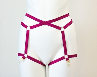 Sexy Red Garter Belt: Body Cage Garters, Body Harness Garter Belt, Sexy Red Lingerie, Strappy Lingerie, Festival Harness, Plus Size Lingerie
