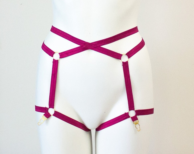 Sexy Red Garter Belt: Body Cage Garters, Body Harness Garter Belt, Sexy Red Lingerie, Strappy Lingerie, Festival Harness, Plus Size Lingerie