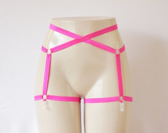 Glow Clothing: Festival Costume, Rave Outfit, Dancewear, Neon Lingerie, Pink Lingerie, Pin Up, Pink Garter Belt, Pink Body Harness, Strappy