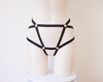 Black Body Harness: Cage Panties, Festival Lingerie, Black Lingerie, Exotic Dancewear, Bondage Lingerie, Strappy Lingerie, Harness Panties