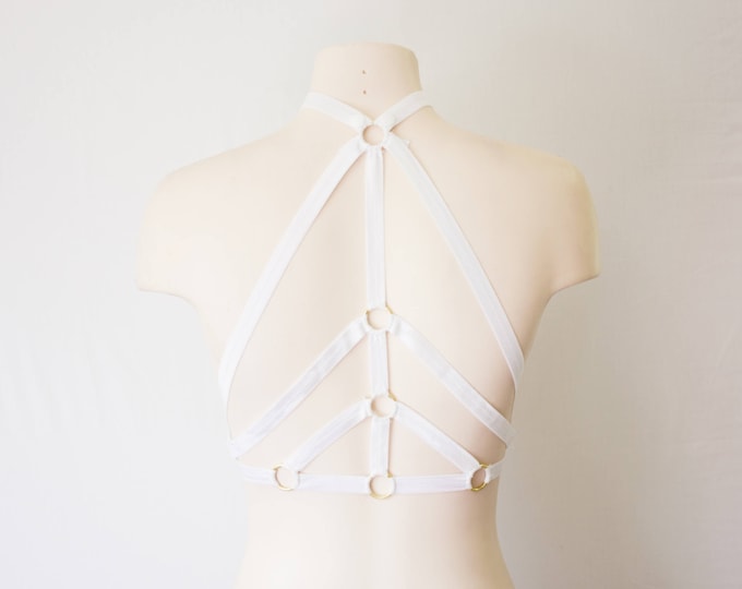Wedding Lingerie: White Body Harness, White Cage Bra, Festival Outfit, White Lingerie, Exotic Dancewear, Harness Lingerie, Skeleton Costume