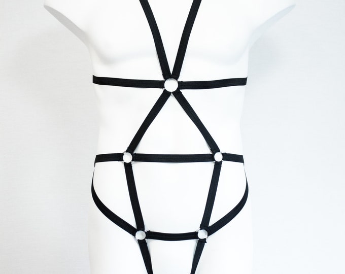 Mens Body Harness: BDSM Outfit, Black Fashion, Festival Costume, Black Bodysuit, Boudoir, Burlesque Lingerie, Rave wear, Sexy Mens Underwear