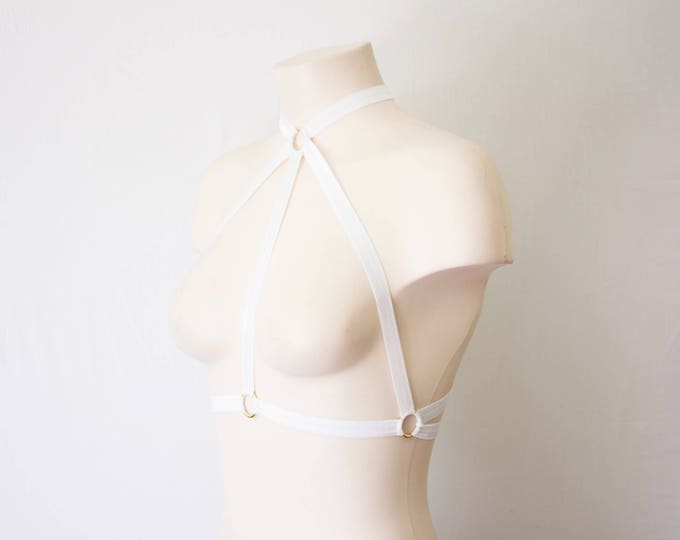 Wedding Lingerie: White Body Harness, White Cage Bra, Festival Outfit, White Lingerie, Exotic Dancewear, Harness Lingerie, Skeleton Costume