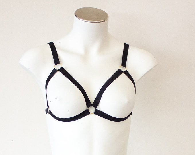 Black Cage Bra: Black Lingerie, Black Triangle Bralette, Body Harness Lingerie, Burlesque Bra, Festival Top, Boudoir Fashion, BDSM Outfit