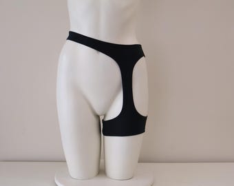 Black Rave Festival Shorts: High Waist Garter, Dancewear Clothing, Stripper Outfit, Cut Out