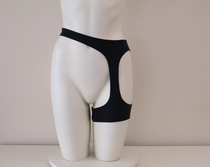 Black Rave Festival Shorts: High Waist Garter, Dancewear Clothing, Stripper Outfit, Cut Out