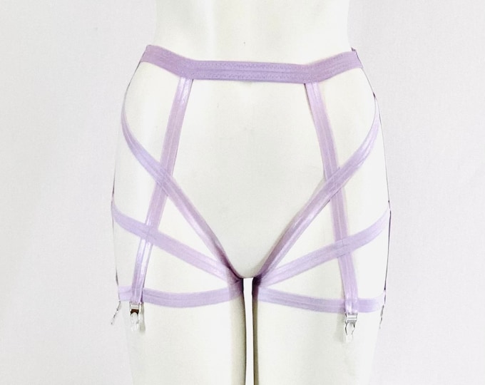 Pastel Purple Garter Belt: Lavender High Waist Garter, Body Harness Lingerie, Strappy Leggings, Pastel Goth, Purple Lingerie, Exotic Dance