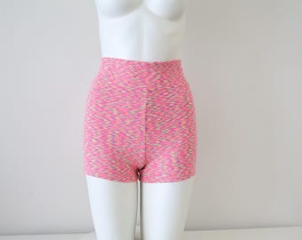 High Waist Neon Rainbow Glow Booty Shorts: Festival Rave Fashion, Sexy Cheeky Short Shorts