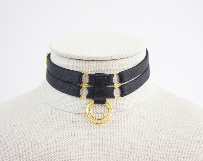 2 Ring 2 Strap Sliver Moom Choker: BLACK