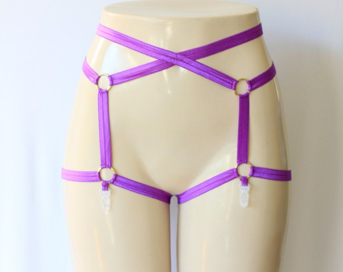 Neon Clothing: Garter Belt, Purple Lingerie, Festival Outfit, Burlesque Costume, Exotic Dancewear, Pin Up Style, Plus Size Garter, Strappy