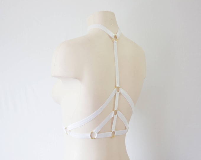 White Bralette: Wedding Lingerie, Glow Clothing, Festival Top, Rave Outfit, Exotic Dancewear, White Lingerie, White Body Harness, Halter Top