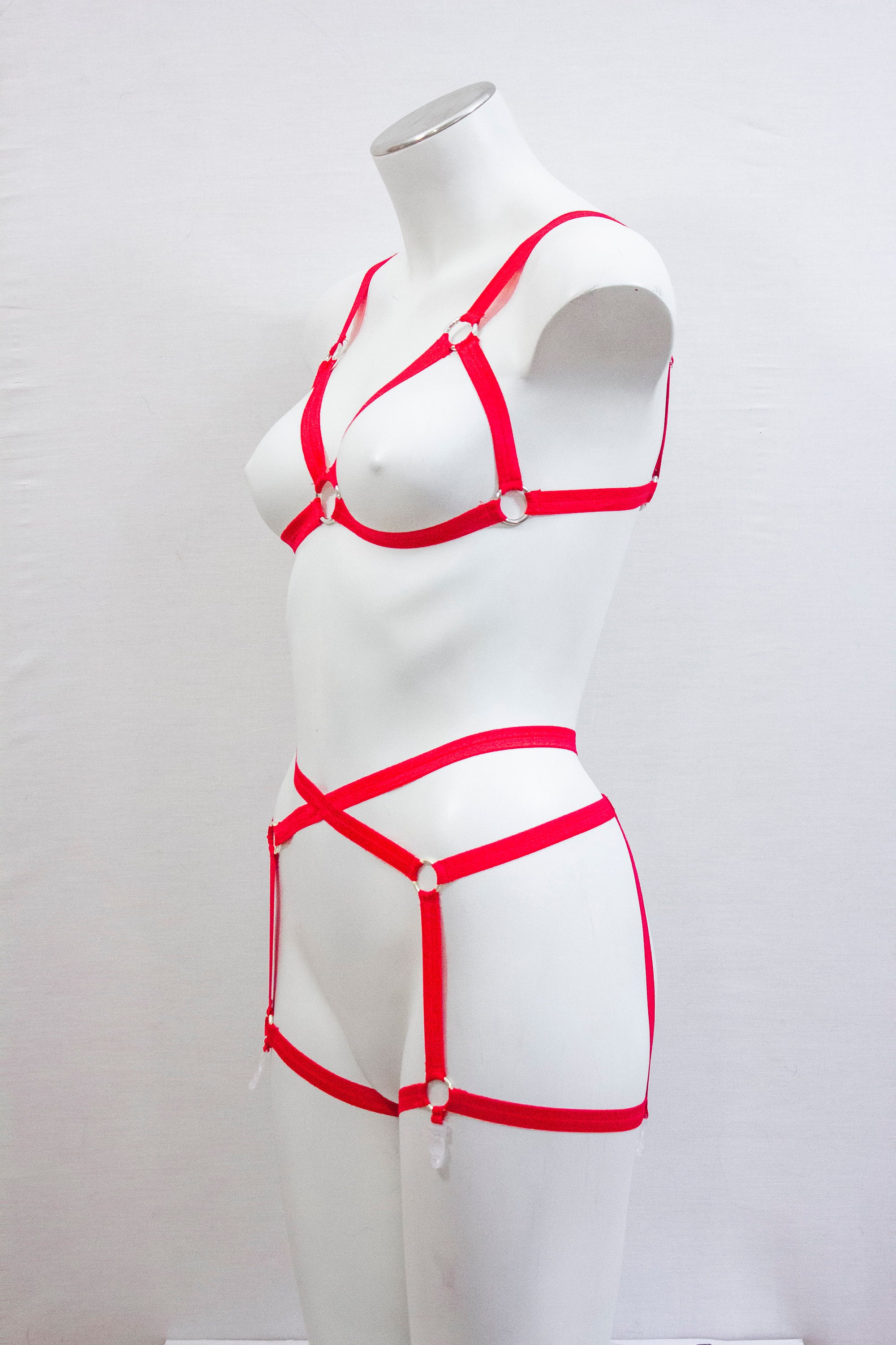 Charlie Chest Harness Bra // White, Black, Pink or Red Adjustable Body  Harness Cage Bra Lingerie 