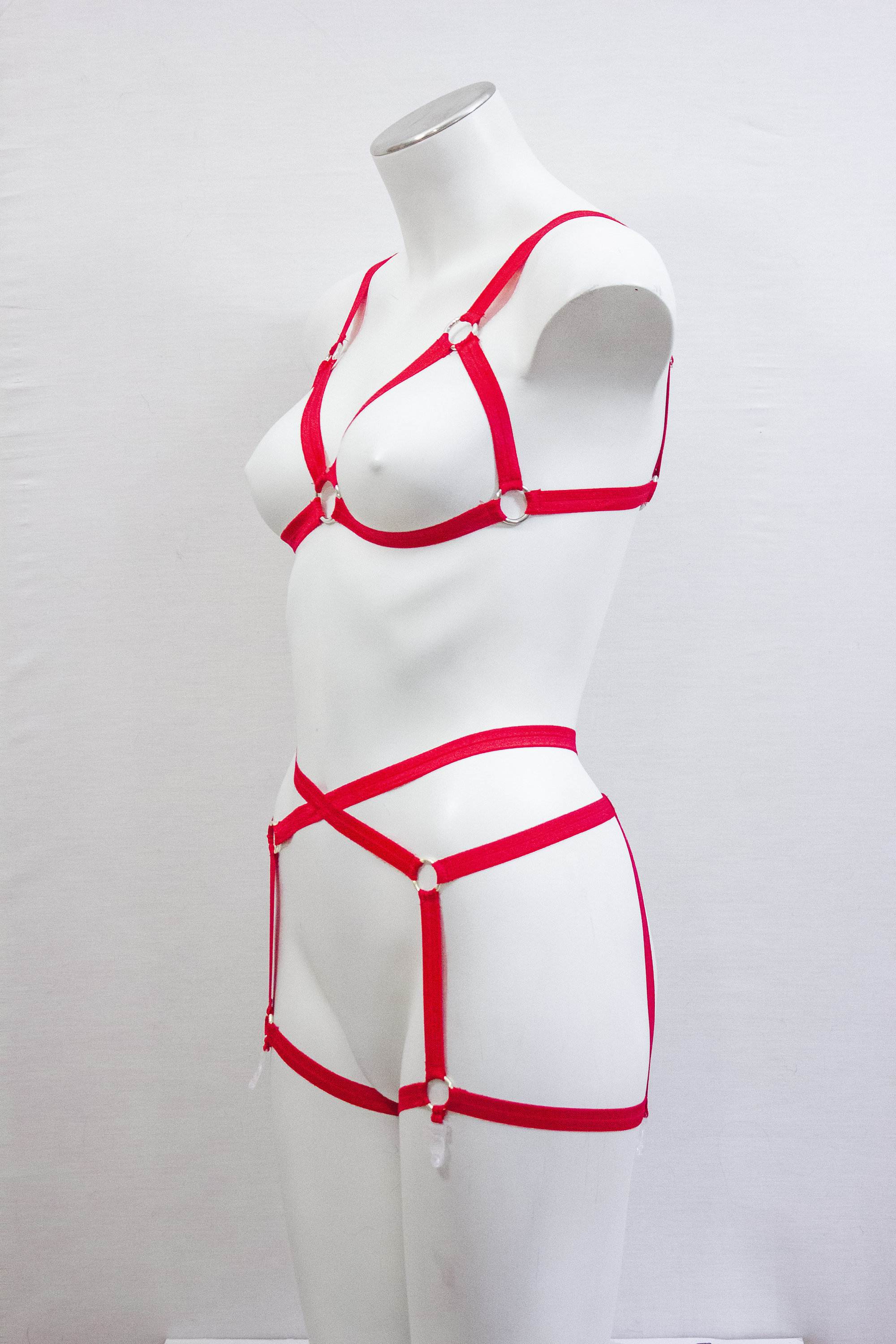 Charlie Chest Harness Bra // White, Black, Pink or Red Adjustable Body  Harness Cage Bra Lingerie 