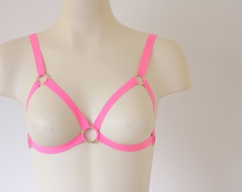 Pink Body Harness: Cage Bra, Festival Lingerie, Pink Lingerie, Exotic Dancewear, Bondage Lingerie, Strappy Lingerie, Plus size Cage Bra