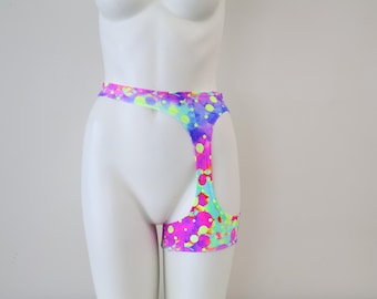 Psychedelic Rainbow UV Garter Shorts: Stretchy Rave Dancewear Outfit