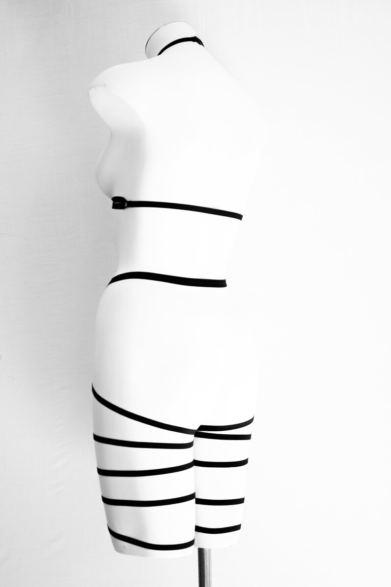 Harness Top Exotic Dancewear Festival Clothing Pole Fitness Body Harness Lingerie Set: Cage Bra black leggings Boudoir Strappy Outfit