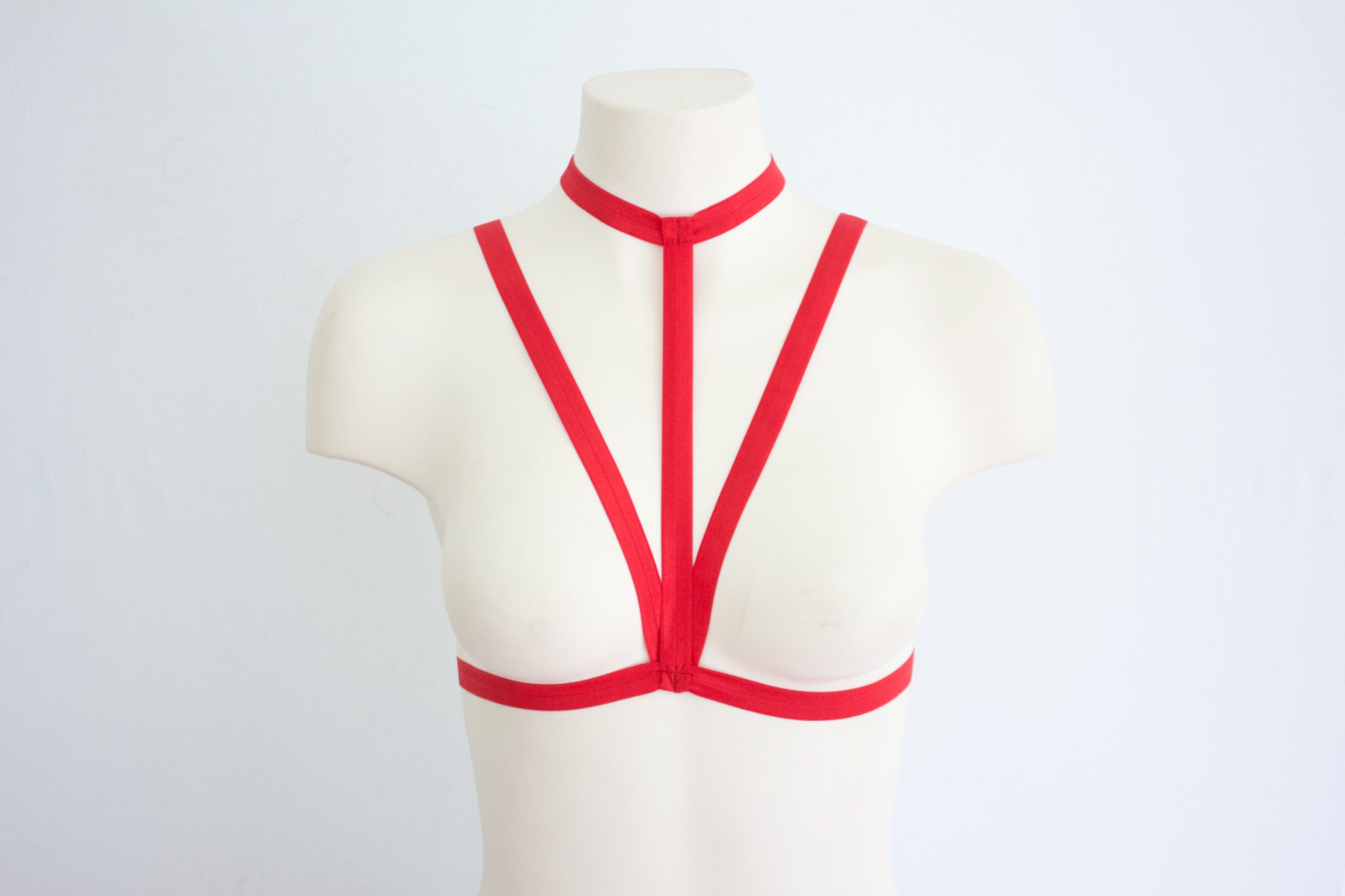 Red Body Harness: Red Lingerie, Red Cage Bra, Red Woman's Fashion