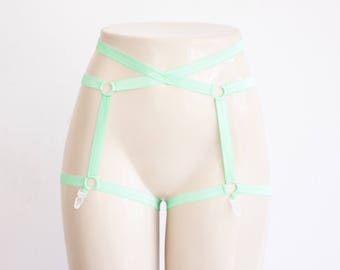 Green Garter Belt: Green Lingerie, Body Harness, Festival Fashion, Pastel Goth, Pastel Clothing, Pin Up Style, Burlesque Costume, EDM, Mint