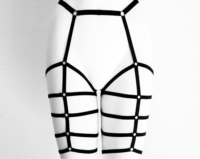 Body Harness Lingerie Set: Cage Bra, Strappy Outfit, Exotic Dancewear, Pole Fitness, Festival Clothing, Boudoir, Harness Top, black leggings