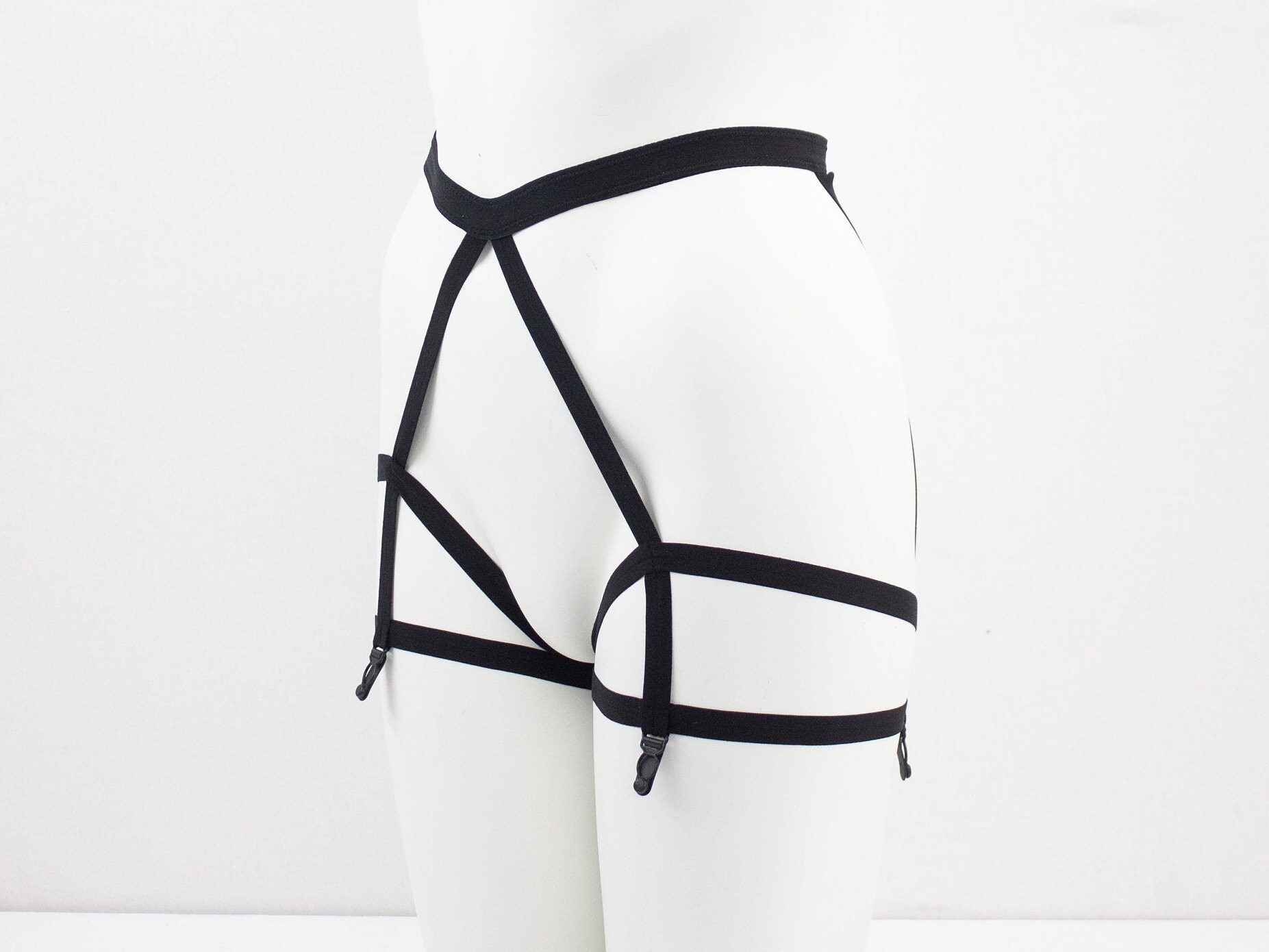 Black Garter Belt: Harness Lingerie, Harness Garter, Bondage Lingerie ...