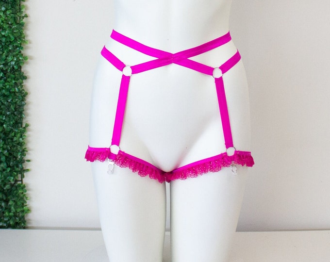 Black Lace Lingerie: Black Garter Belt, Strappy Lingerie, Pole Dancewear, Festival Costume, Burlesque Outfit, Ruffle Underwear, Body Harness