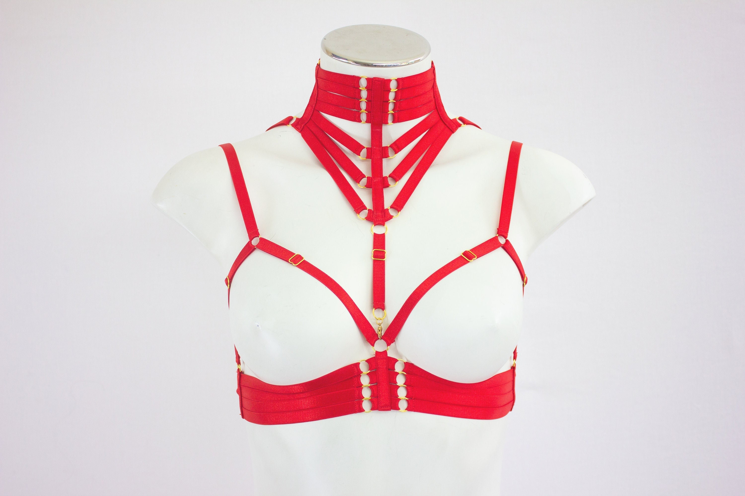 Red Body Harness Lingerie Bralette Triangle Cage Bra Harness Top Sexy Red Lingerie Boudoir 