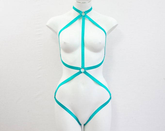 Green Body Harness Lingerie, Festival Harness, Pole Dancewear, Exotic Lingerie, Stretch Harness, Green Bodysuit, Mermaid Costume, Boudoir