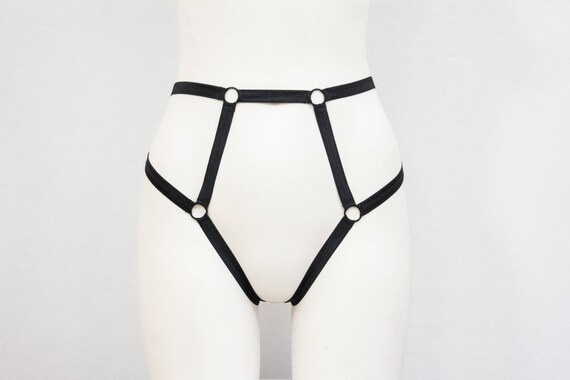 LoveinDIY Bodysuit Harness Underwear Open Front Thong Panties Lingerie Costume Black
